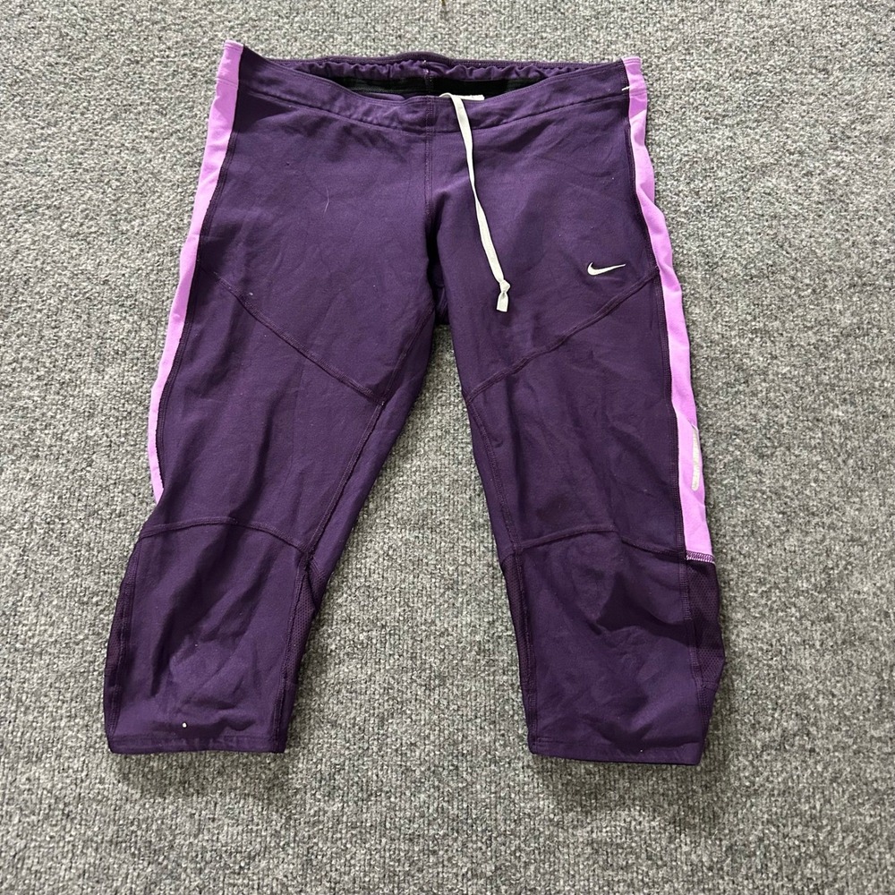 Nike Leggings Womens Size M Purple Dri-Fit Cropped Mesh Panel Athletic Running